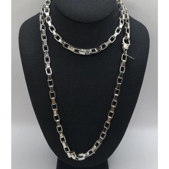 Vintage Long Box Link Necklace Large Links Silver Tone 36” - Picture 2 of 6
